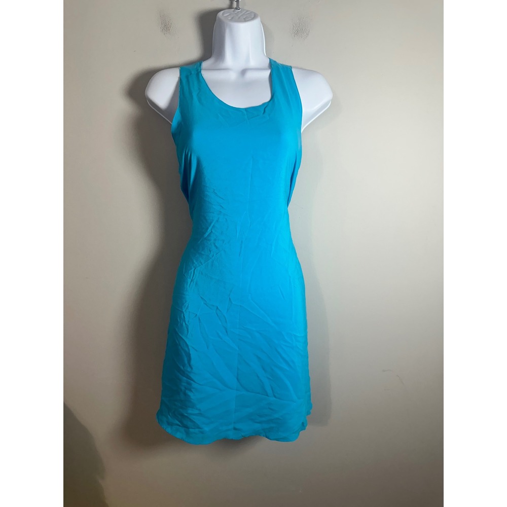 Cynthia Rowley Turquoise 100% Silk Sleeveless Criss Cross Back Mini Dress Size 2